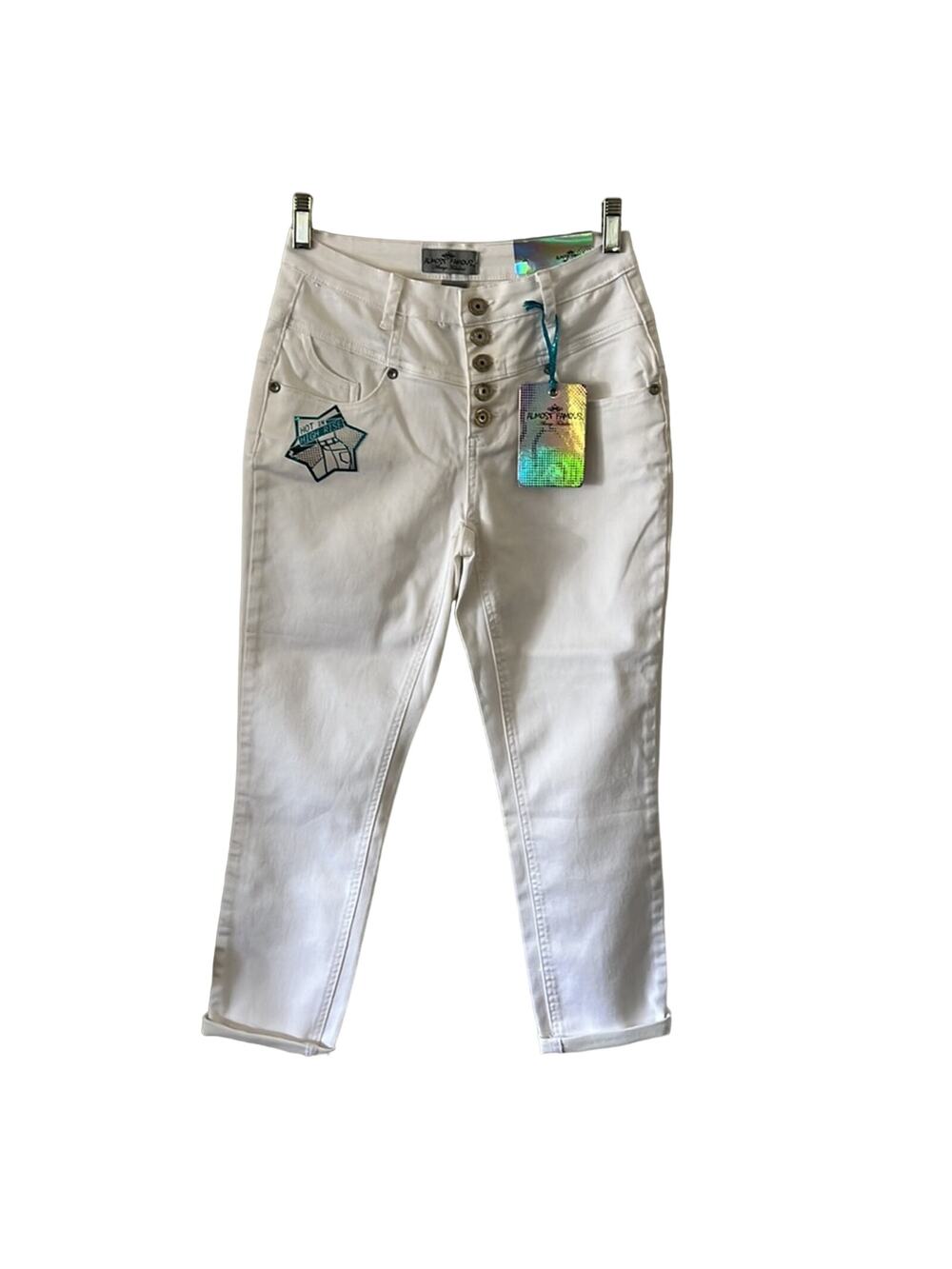 Almost Famous Size 3 White Stretch Denim High Waist Jeans Cropped Ankle Y2K